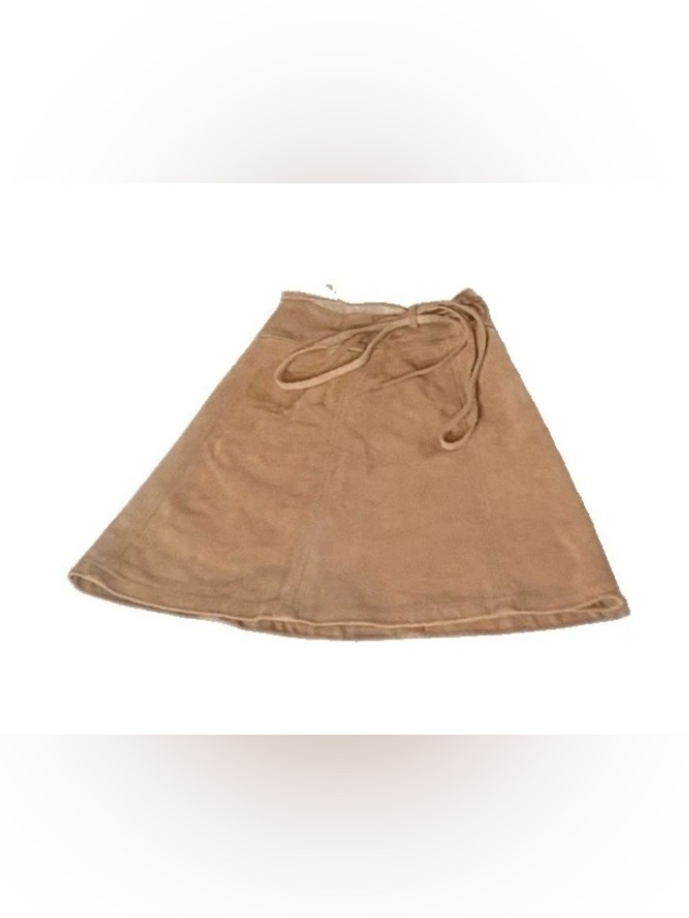Vintage Jurgens Tan Suede Leather A-Line Wrap Mini Skirt Paneled Tie Waist